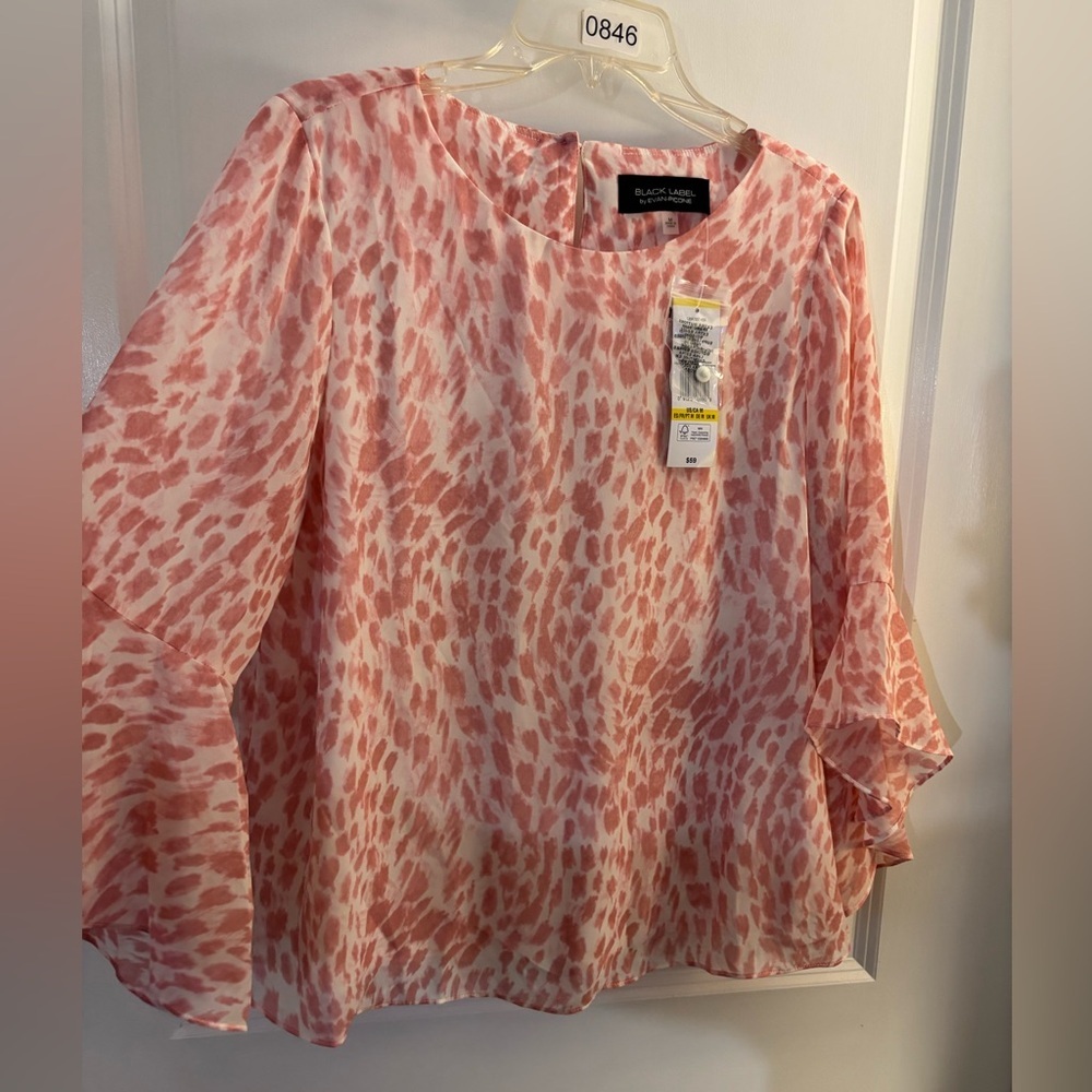 Black Label By Evan Picone Pink Animal Print Blouse Sz Med NWT